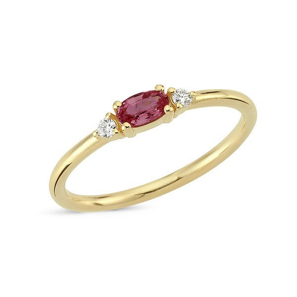 Petit ring i 14 karat guld med oval rubin og diamanter – Nuran